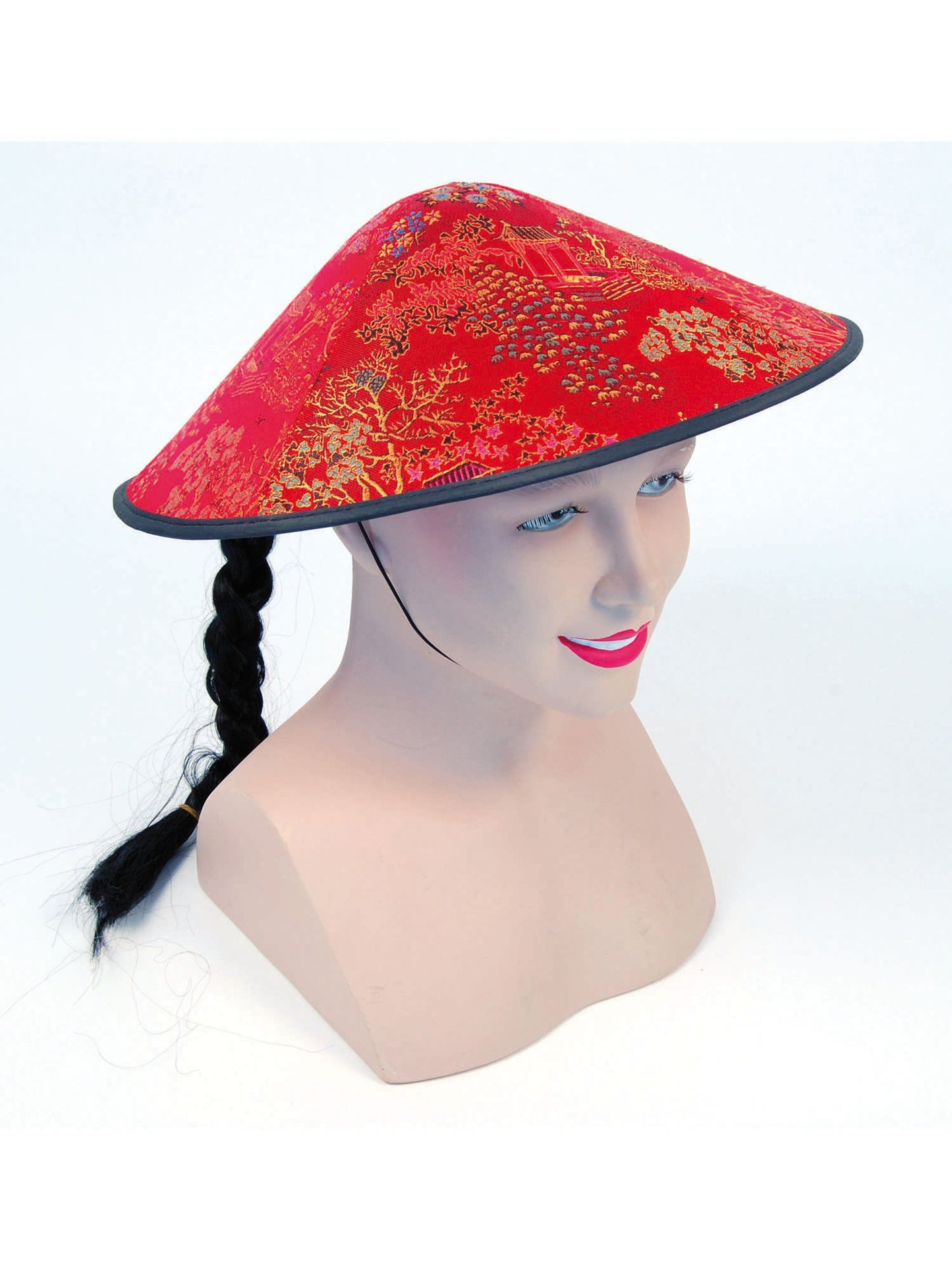 Rubies chinesischer Sonnenhut rot aus Stoff mit geflochtenem Zierelement