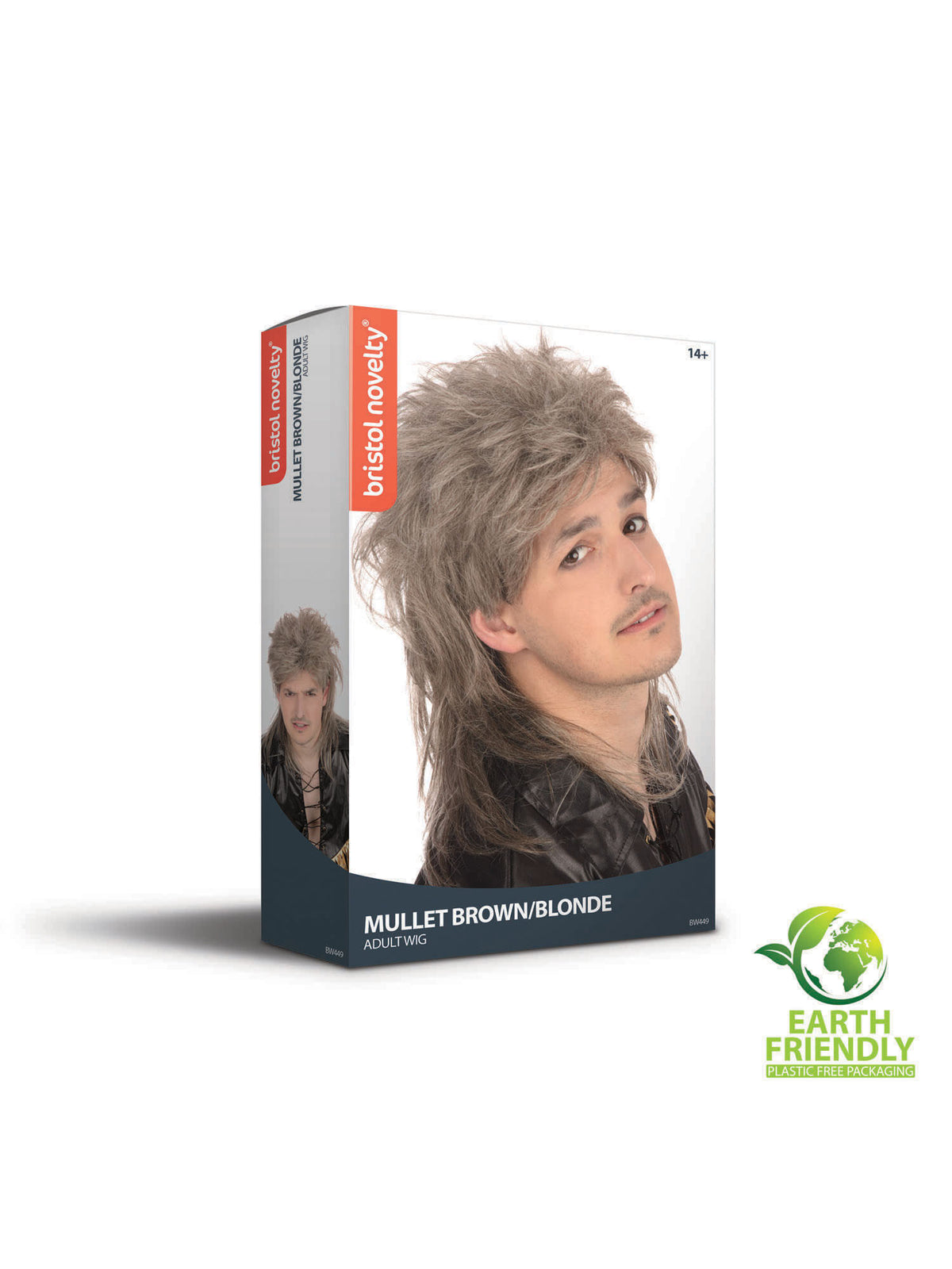 Rubies Mullet Perücke Deluxe Braun Blond für Erwachsene – Seitenansicht