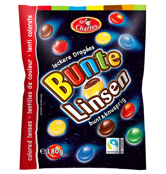 Sir Charles Bunte Schokoladen Linsen mit Milchschokolade 180g