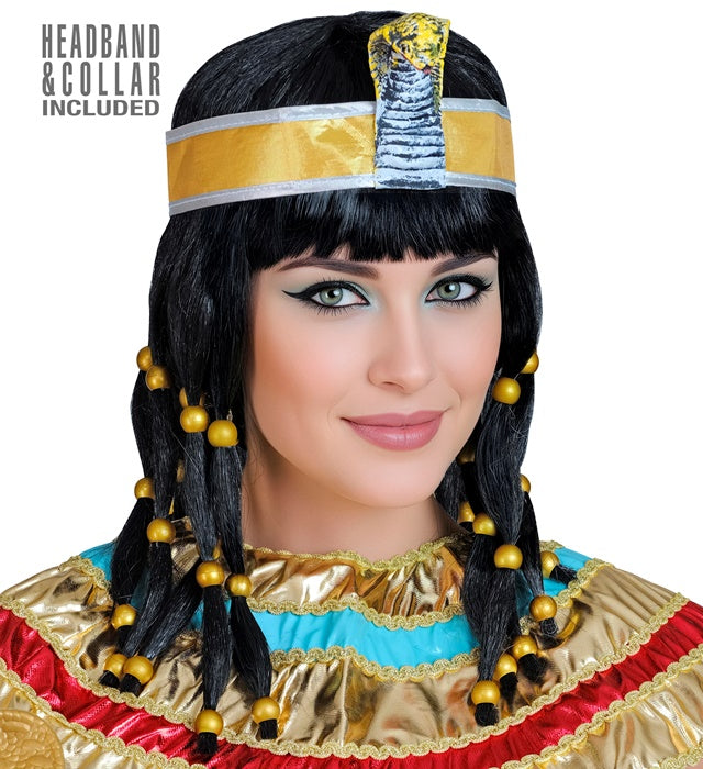 Cleopatra Perücke mit Kragen und Kopfbband für Fasnacht und Karneval