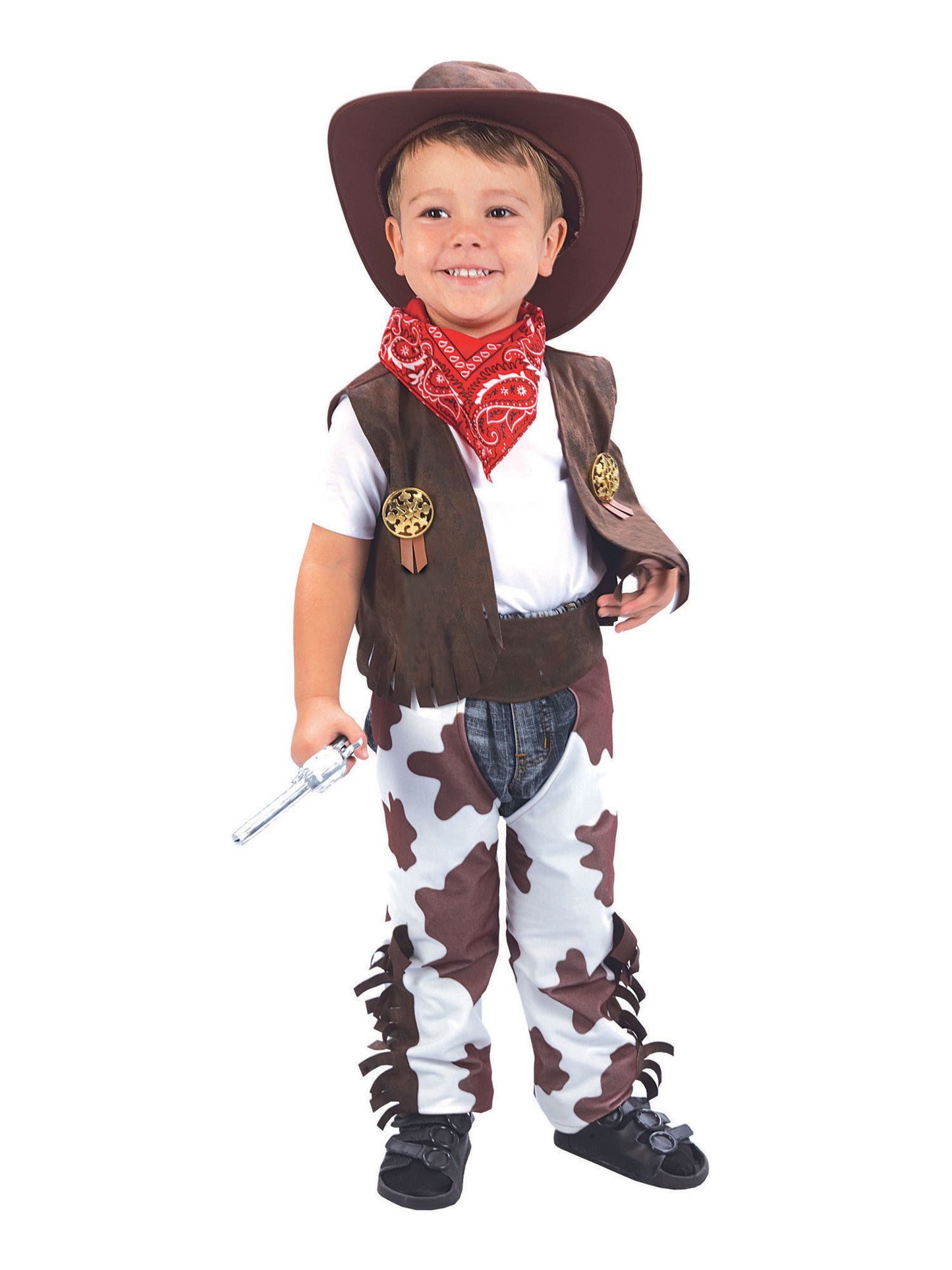 Rubies Cowboy-Kinderkostuem fuer Jungen mit Weste, Chaps, Hut und Halstuch