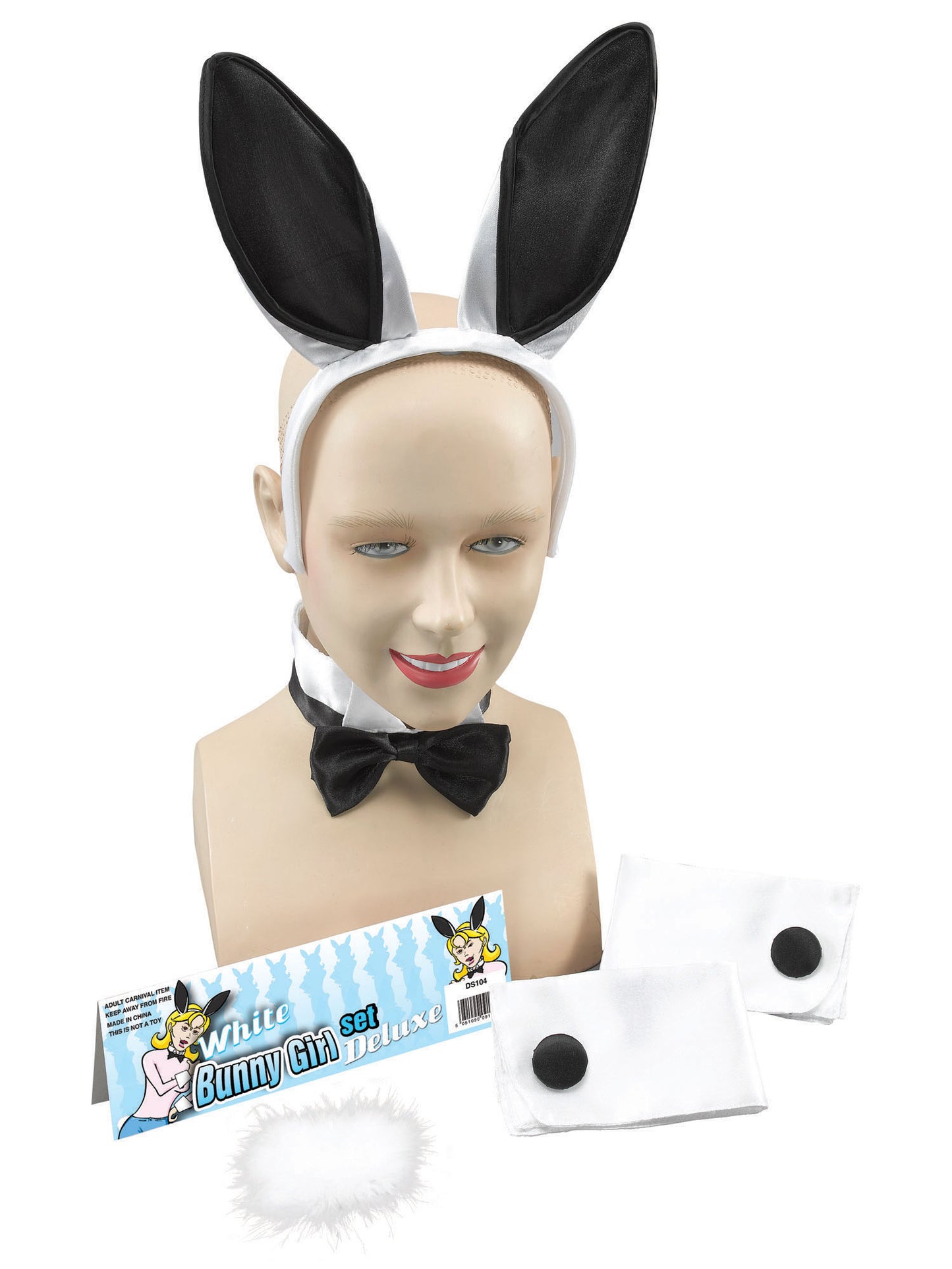 Rubies Bunny Girl Set schwarz-weisses Kostümset mit Hemd-Front und Krawatte
