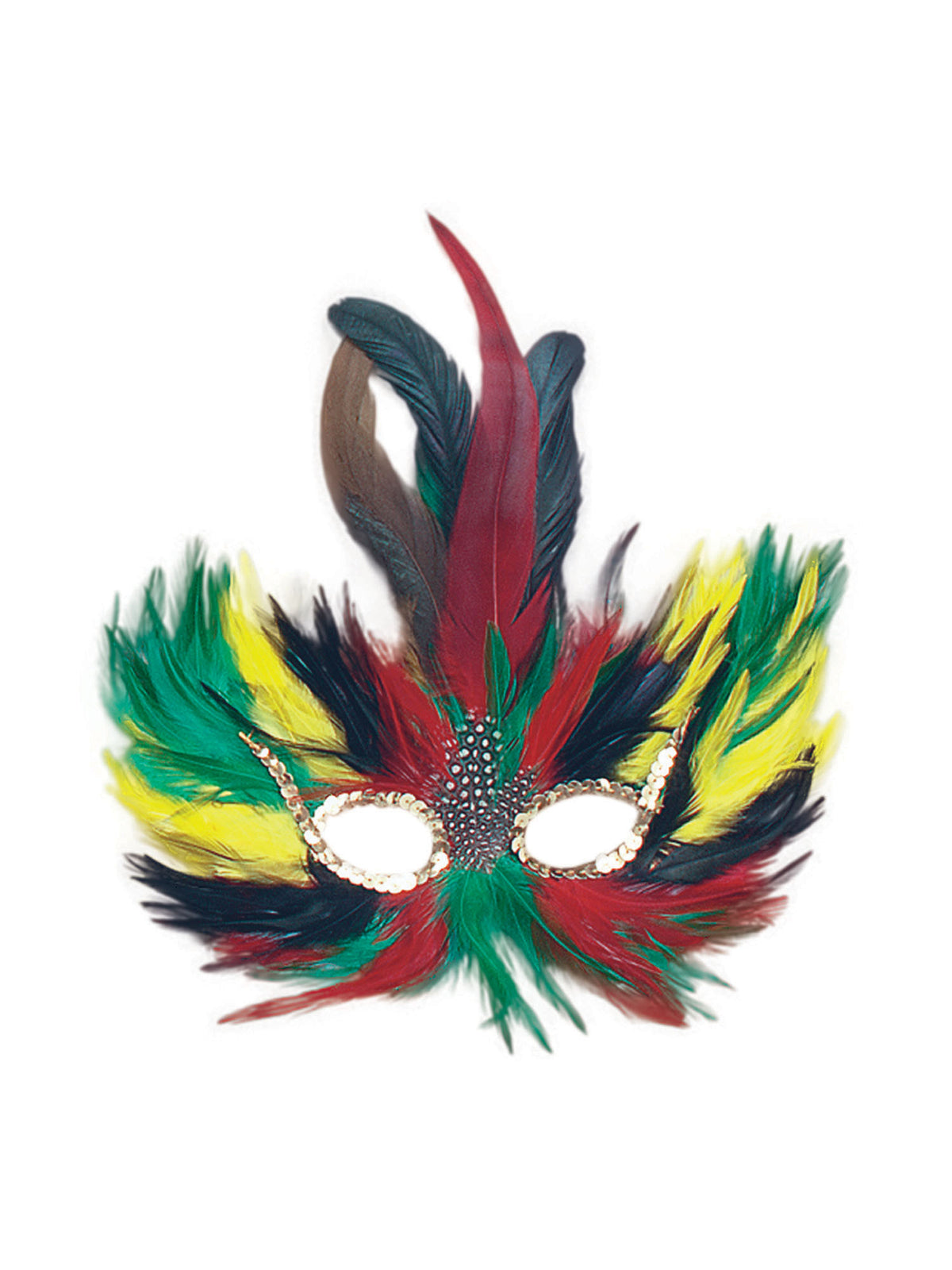 Rubies Feather Eye Mask Green/Red/Yellow Eye Masks