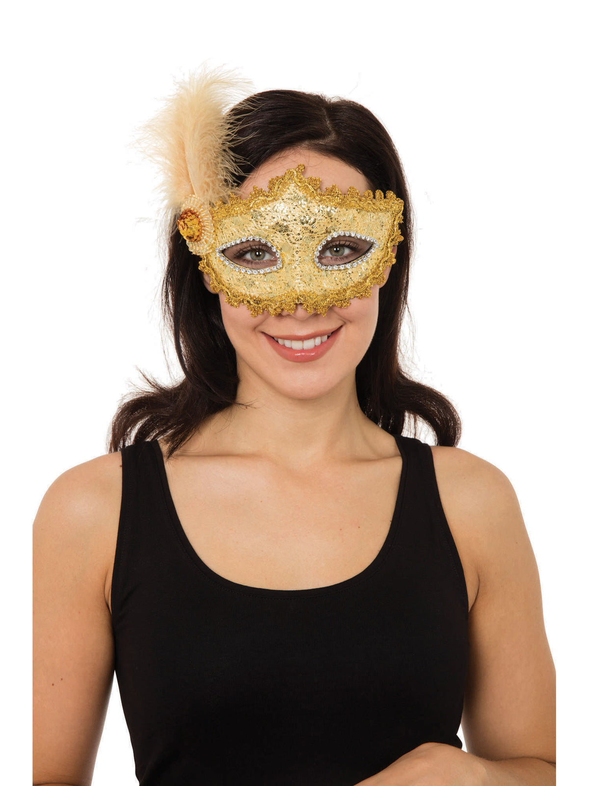 Rubies Gold Braided Eyemask W/Feather+ Stone Eye Masks