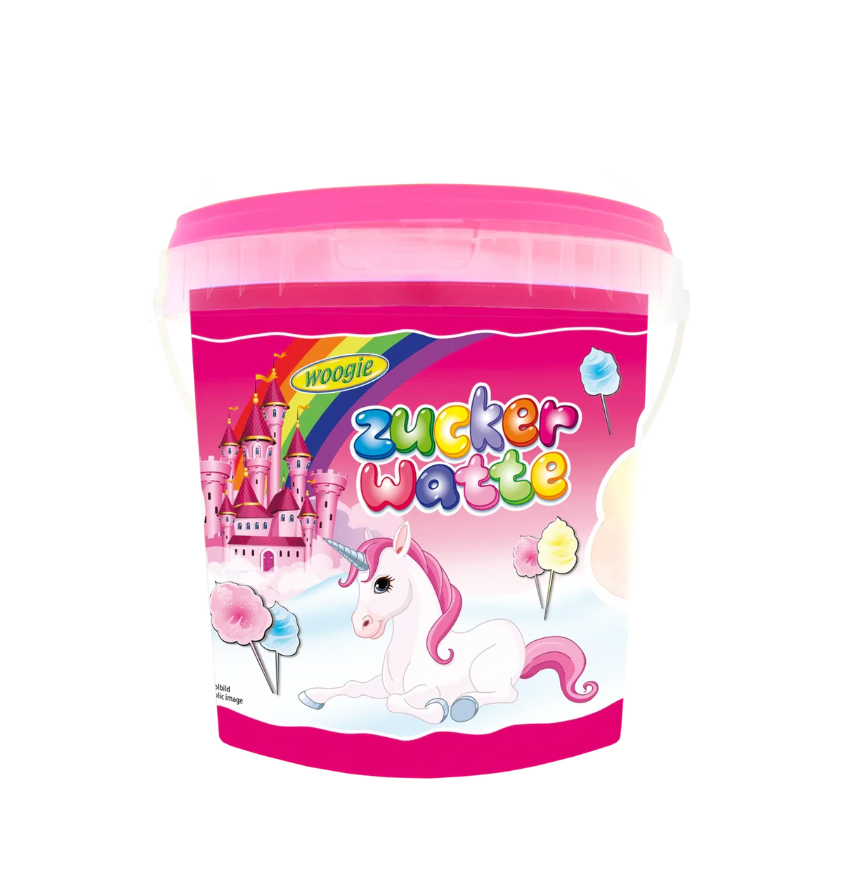 Woogie Einhorn Zuckerwatte Eimer 50 g flauschig süsse Zuckerwatte