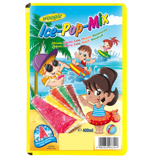 Woogie Eislolly 400ml Wassereis mit Erdbeere, Waldmeister, Kirsche, Cola und Zitrone – Produktansicht