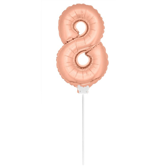 Zahlenballon Zahl 8 Rose Gold 36 cm mit Haltestab