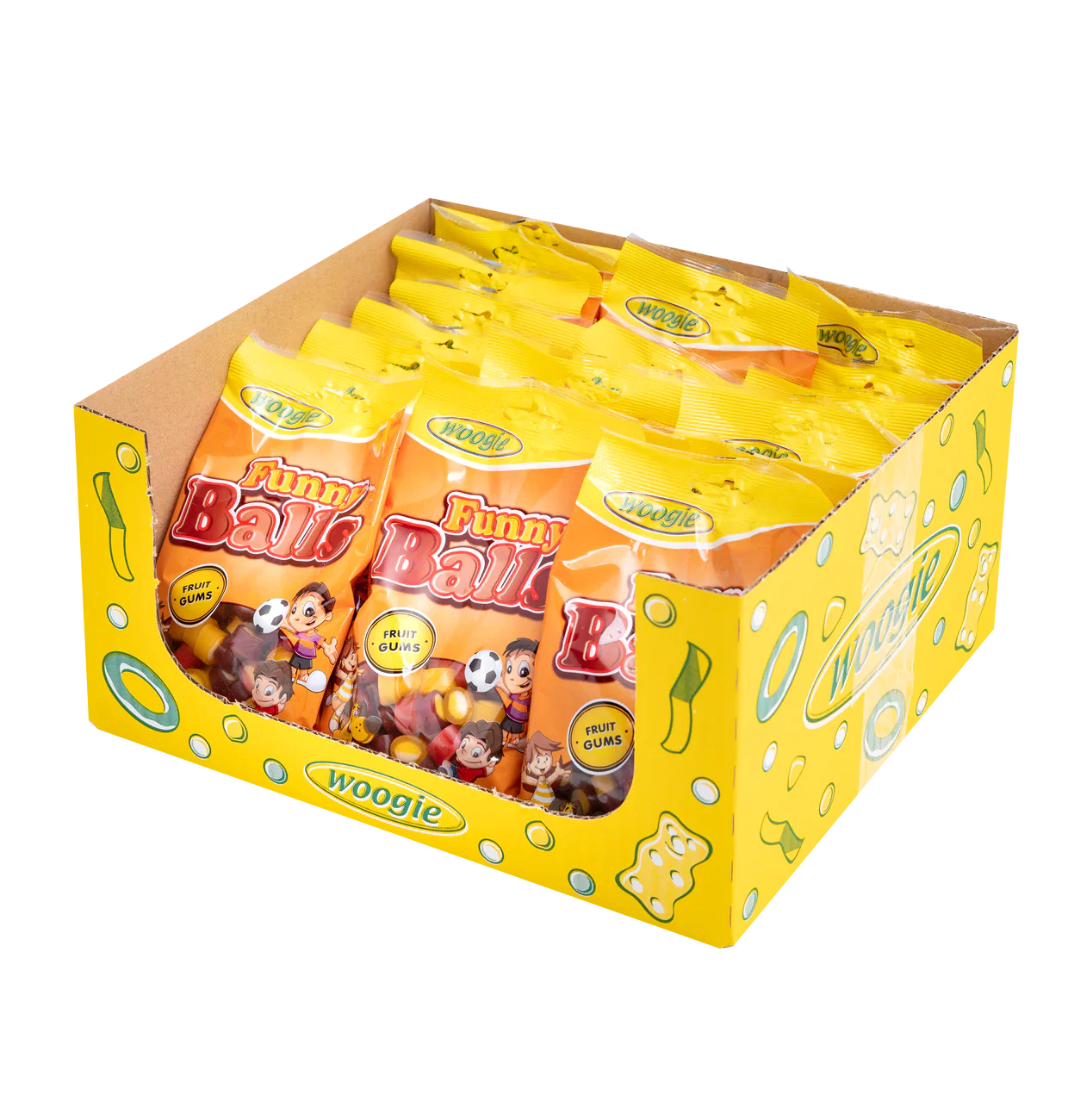 Woogi Funny Balls 150g Die Funny Balls sind eine bunte Mischung aus Fruchtgummi Konfekt