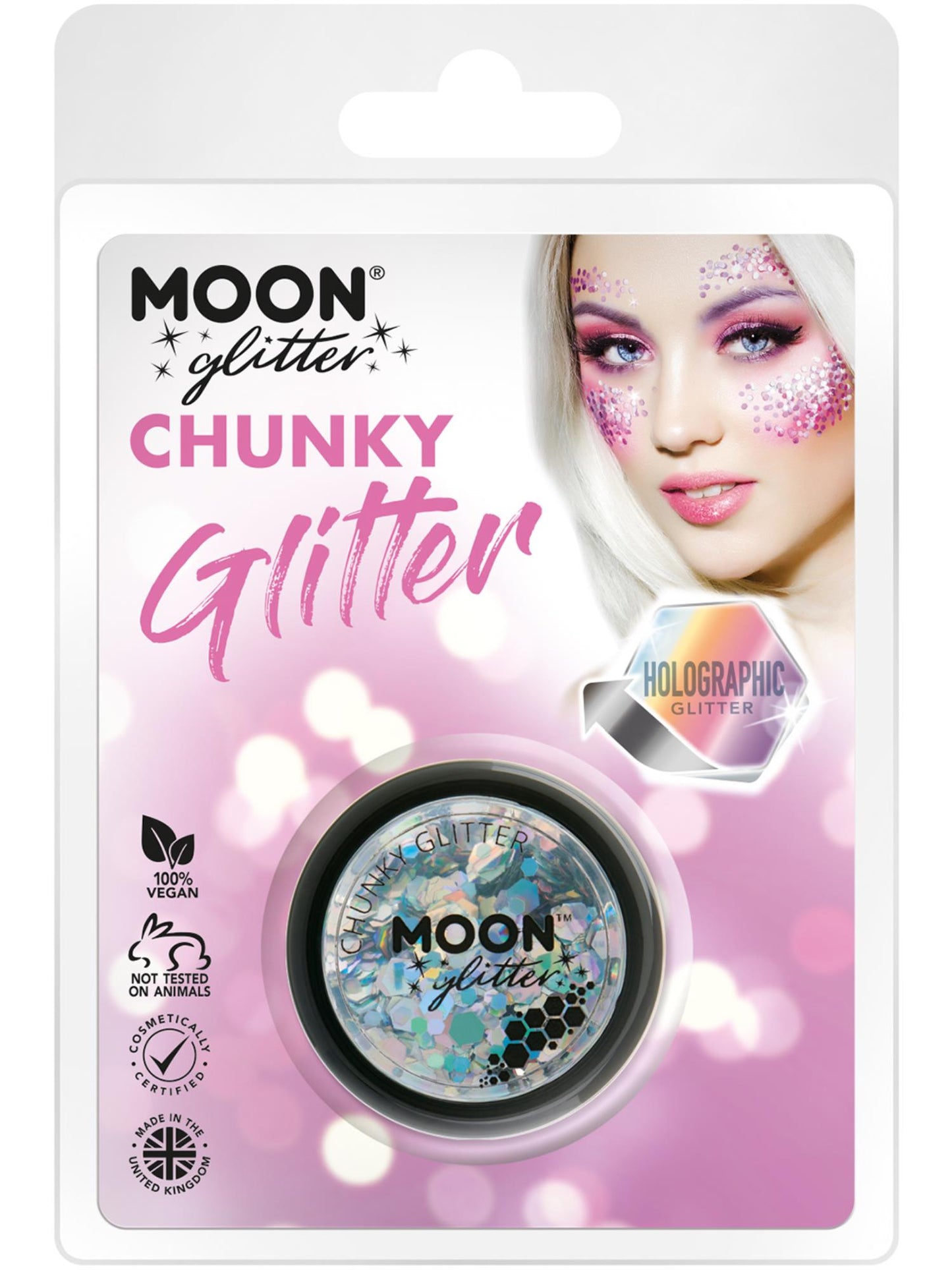 Smiffys Moon Glitter Holographic Chunky Glitter, Silver CD für Unisex