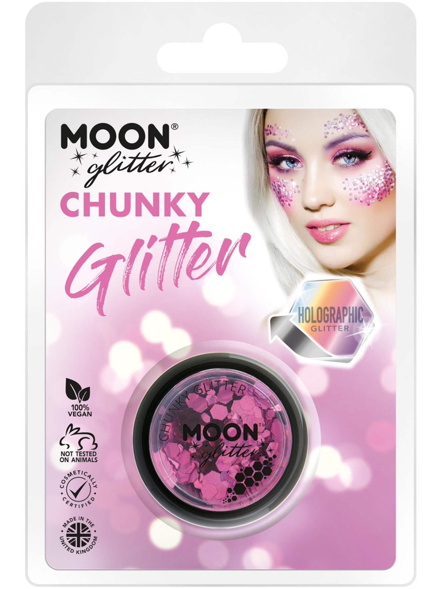Smiffys Moon Glitter Holographic Chunky Glitter, Pink CD für Unisex
