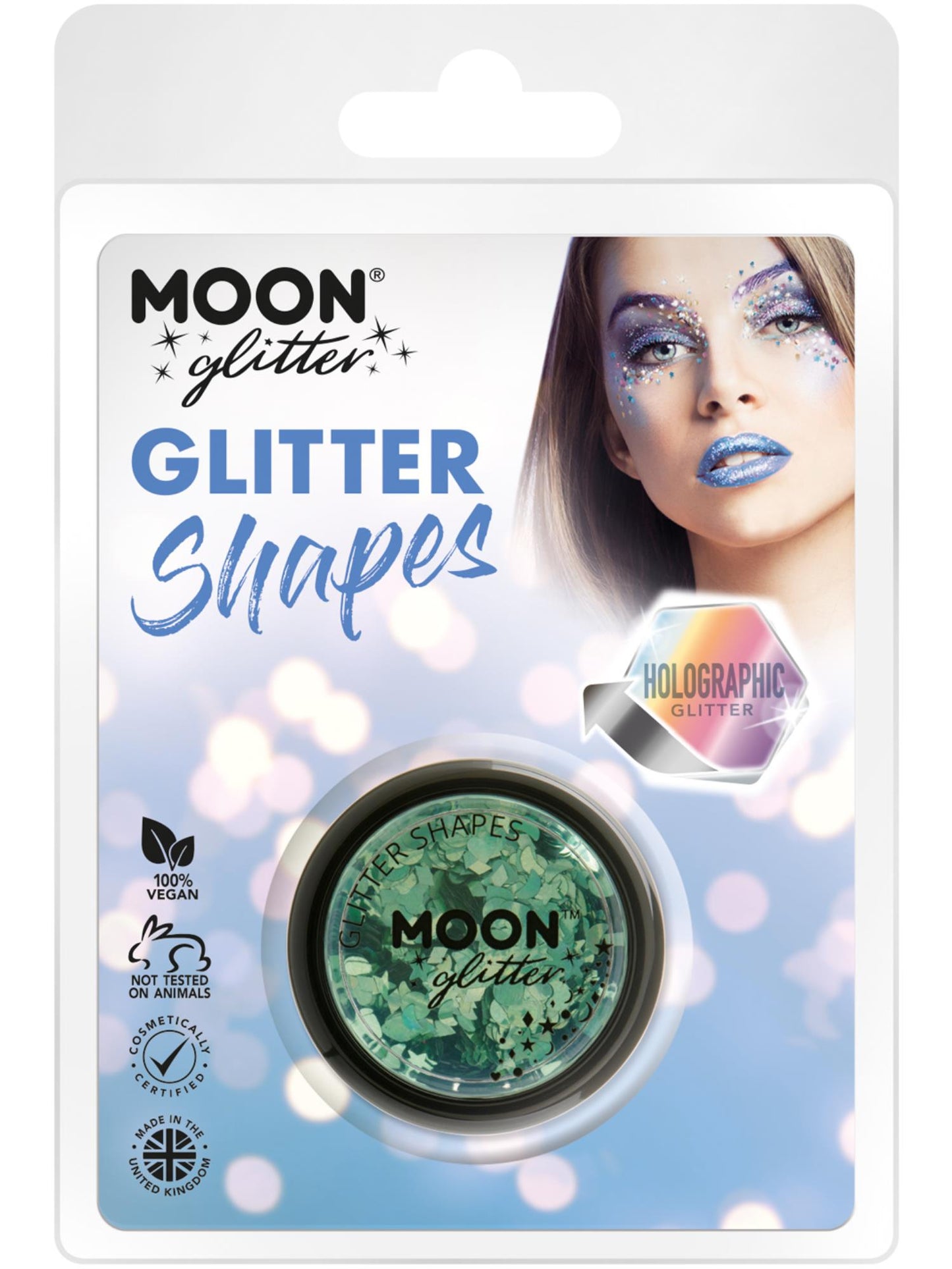 Smiffys Moon Glitter Holographic Glitter Shapes, Green CD für Unisex