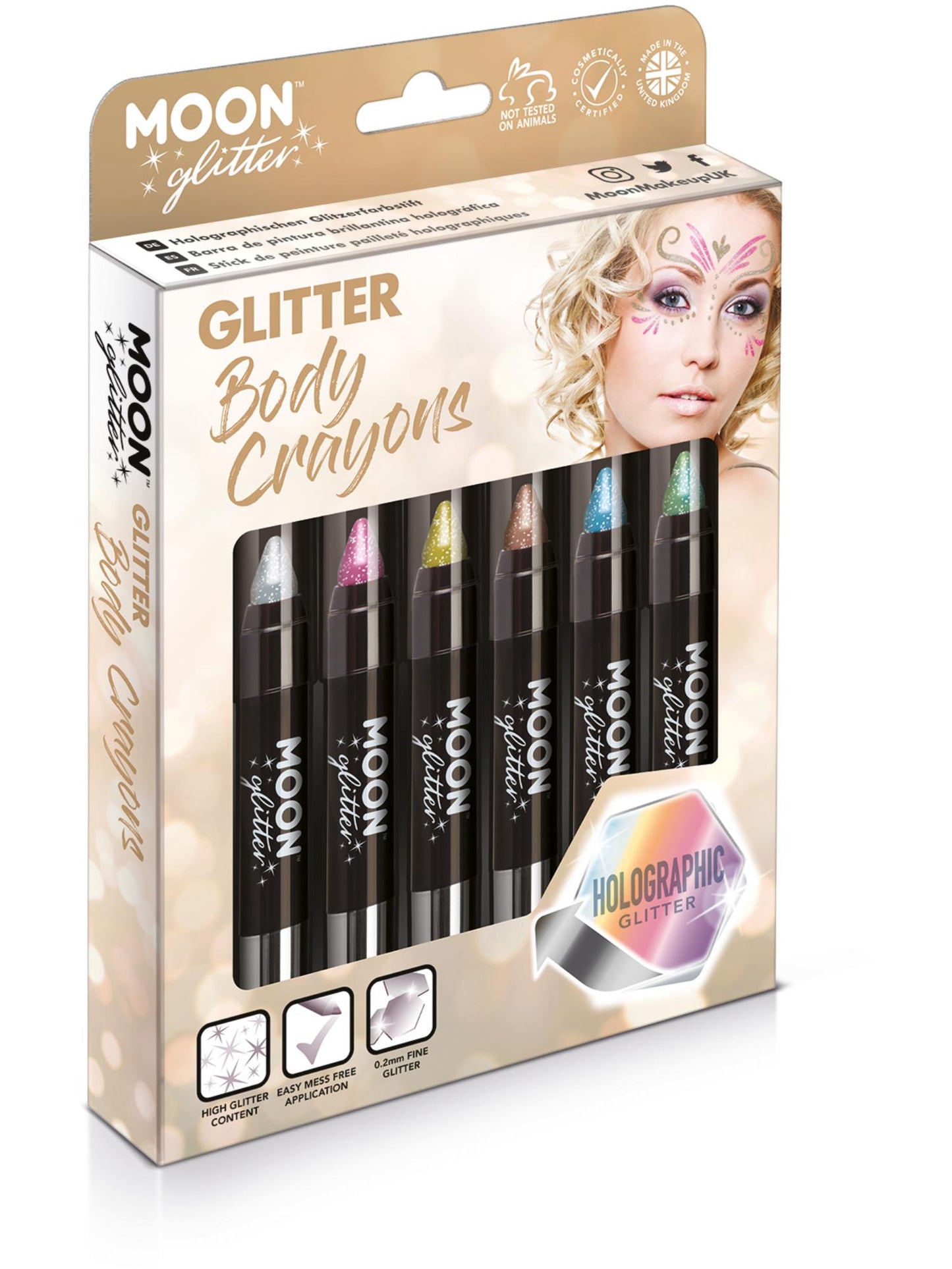 Smiffys Moon Glitter Holographic Body Crayons, Assorted CD für Unisex