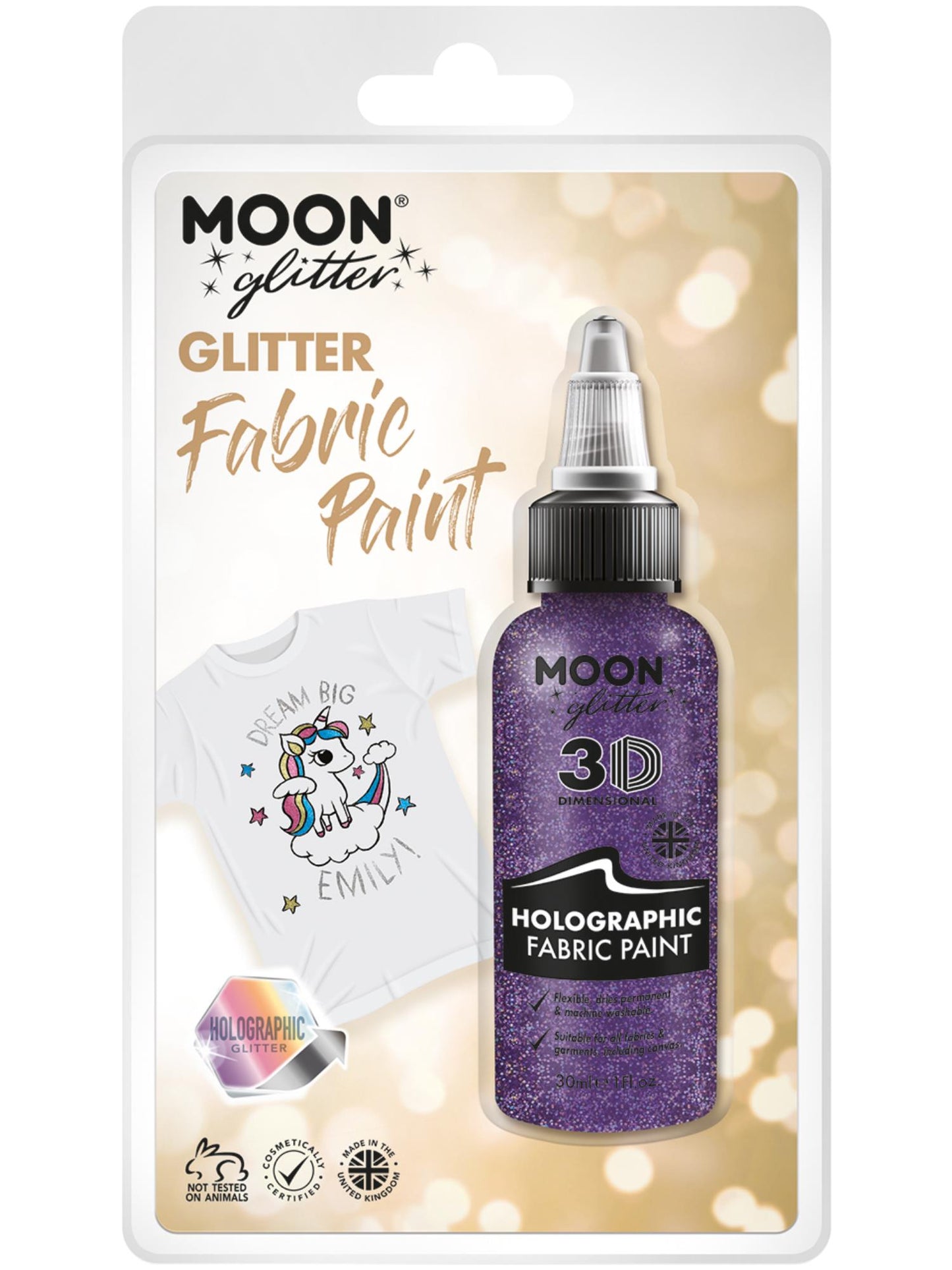 Smiffys Moon holografische Glitzer-Stofffarbe Purple 30 ml