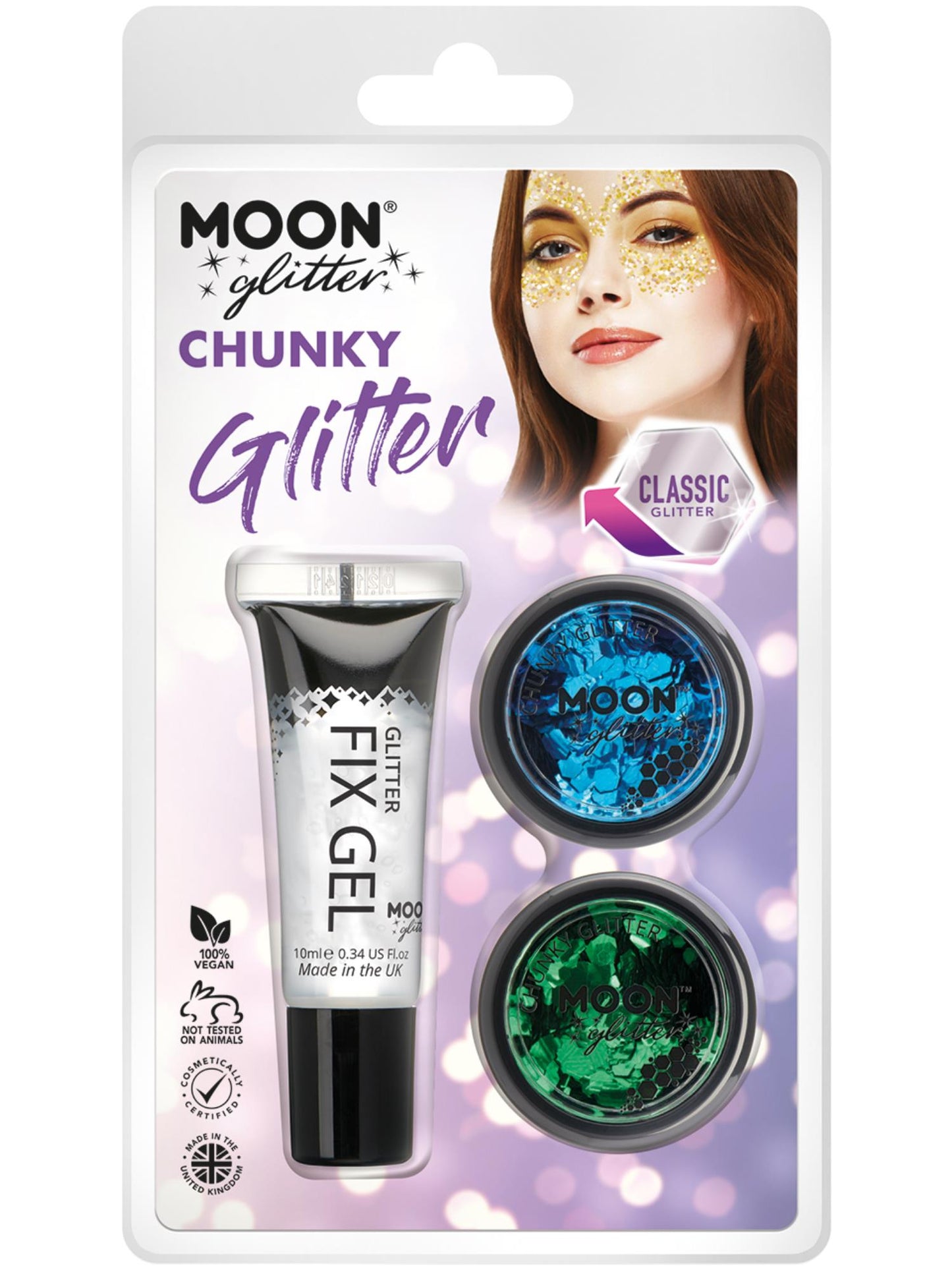 Smiffys Moon Glitter Classic Chunky Glitter mit blauem und grünem Glitter
