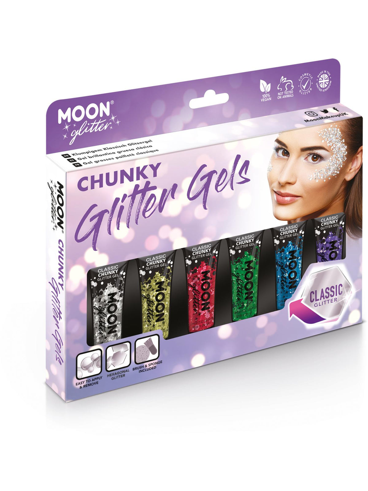 Smiffys Moon Glitter Classic Chunky Glitter Gel 12 ml Boxset