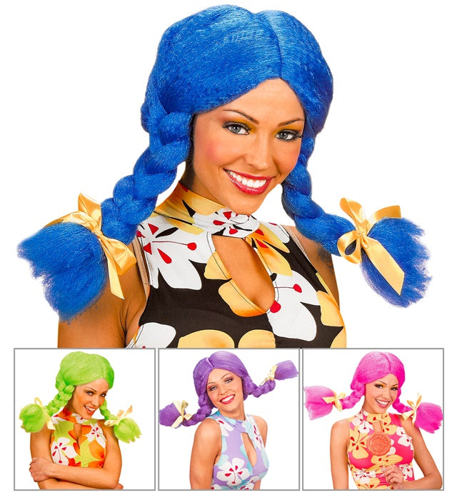 Bunte Fasnacht Perücke Dolly mit formbaren Zöpfen in verschiedenen Farben