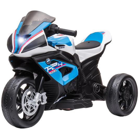 Blaues Elektro-Motorrad für Kinder mit LED-Scheinwerfern und Musikfunktion.
