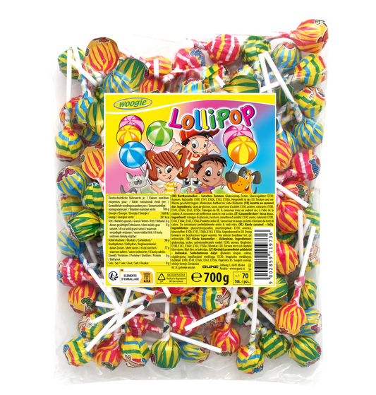 Woogie Lollipops 700g (70x10g) bunt einzeln verpackt für Kinderfeste