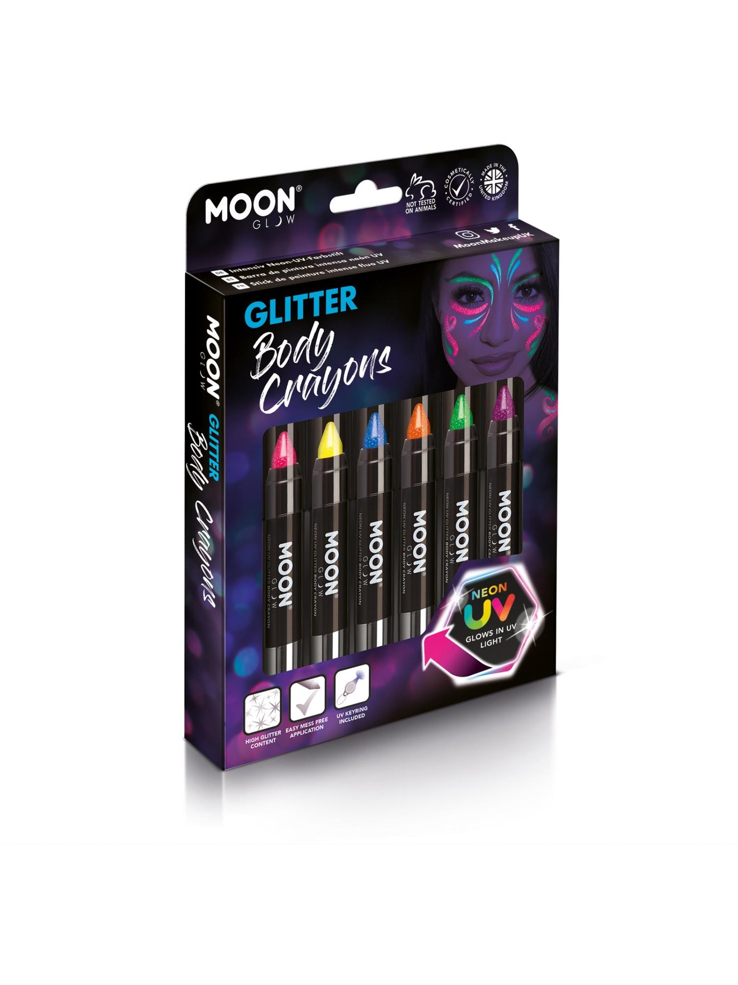 Smiffys Moon Glow - Neon UV Glitter Body Crayons, Assorted CD für Unisex