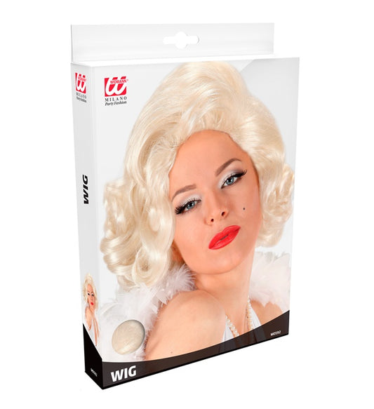 Marylin-Perücke in klassischem Blond auf schwarzem Hintergrund