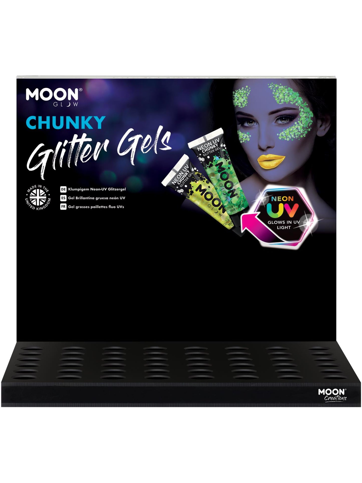 Smiffys Moon Glow - Neon UV Chunky Glitter Gel, SF für Unisex