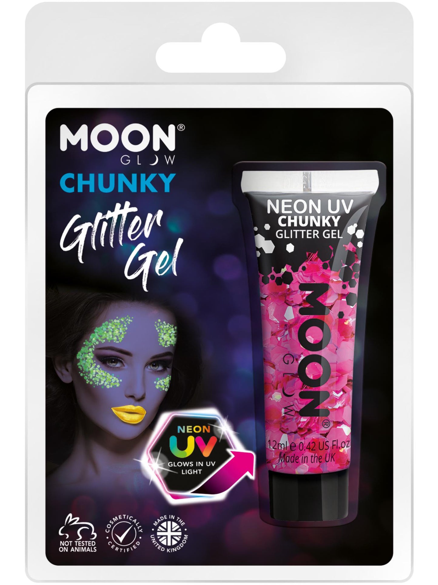 Smiffys Moon Glow - Neon UV Chunky Glitter Gel, Magenta CD für Unisex