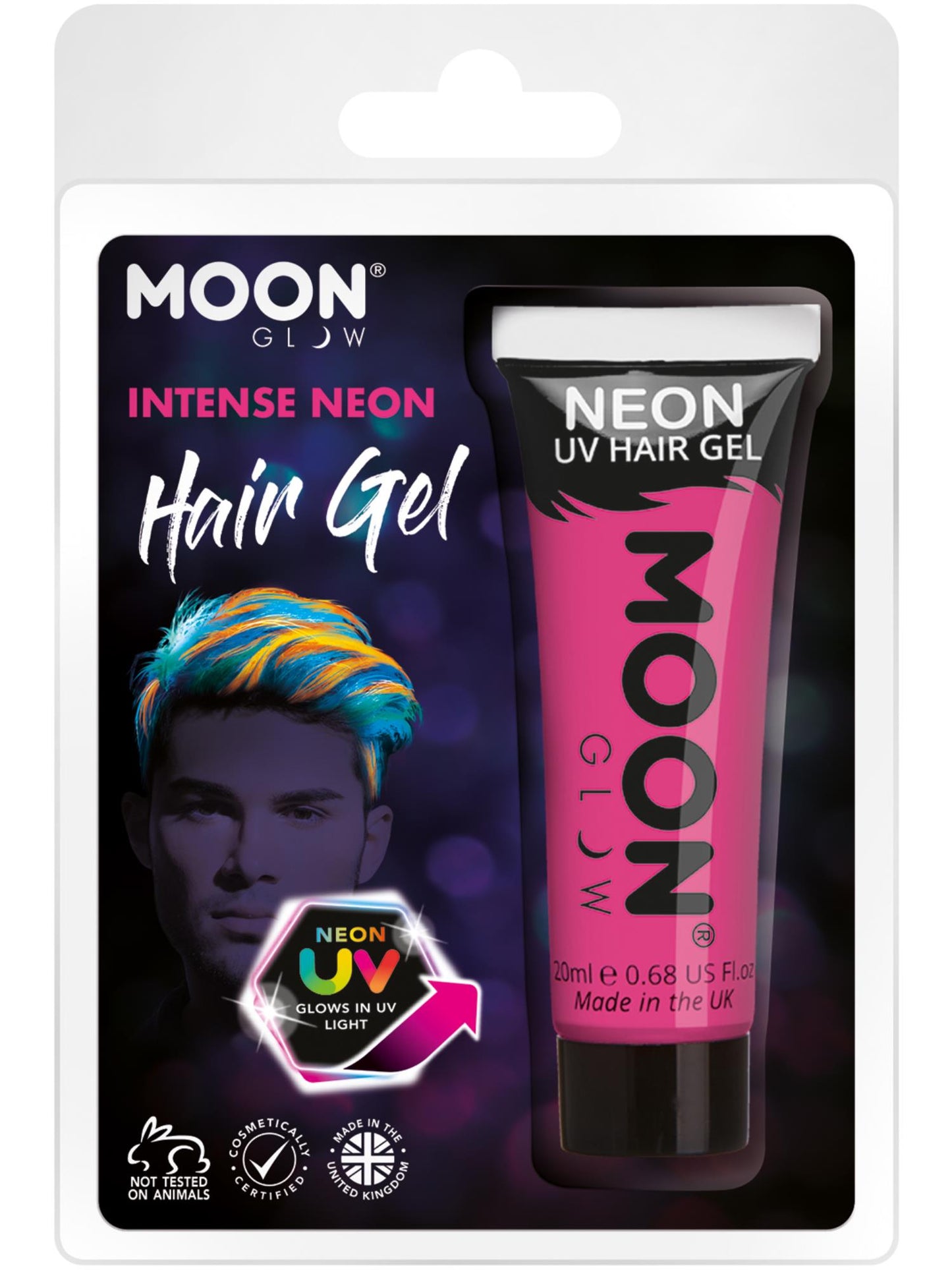 Smiffys Moon Glow Intense Neon UV Hair Gel, Intense Pink CD für Unisex