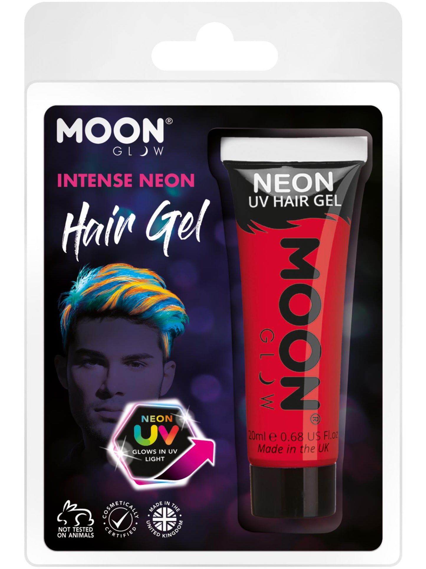 Smiffys Moon Glow Intense Neon UV Hair Gel, Intense Red CD für Unisex