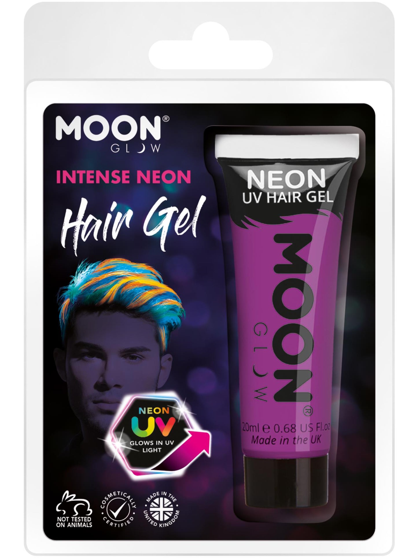 Smiffys Moon Glow Intense Neon UV Hair Gel, Intense Purple CD für Unisex