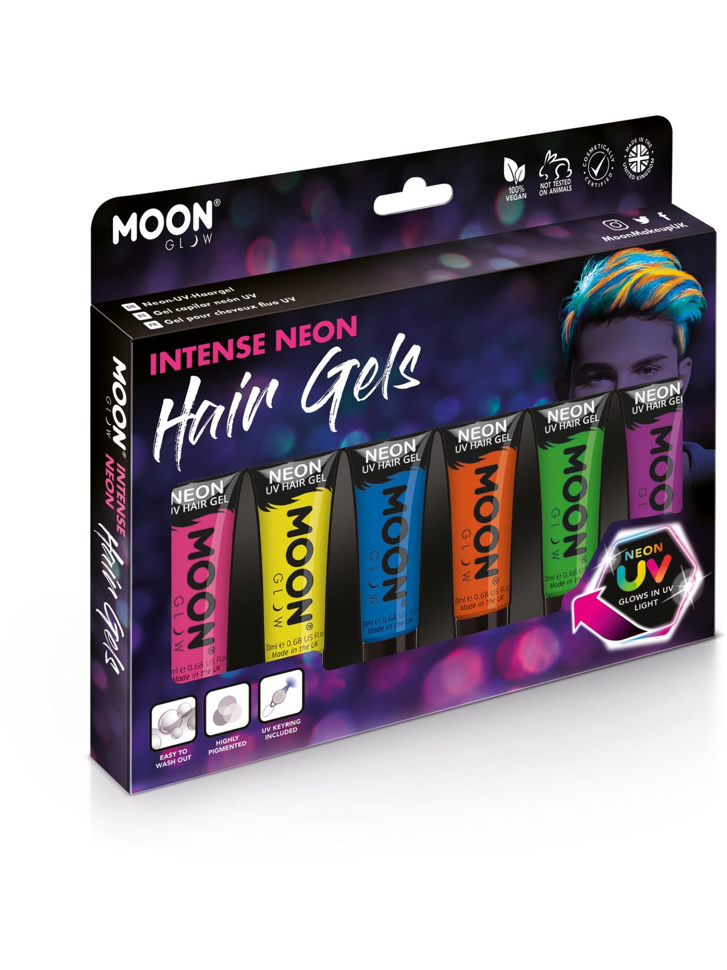 Smiffys Moon Glow Intense Neon UV Hair Gel, Assorted CD für Unisex