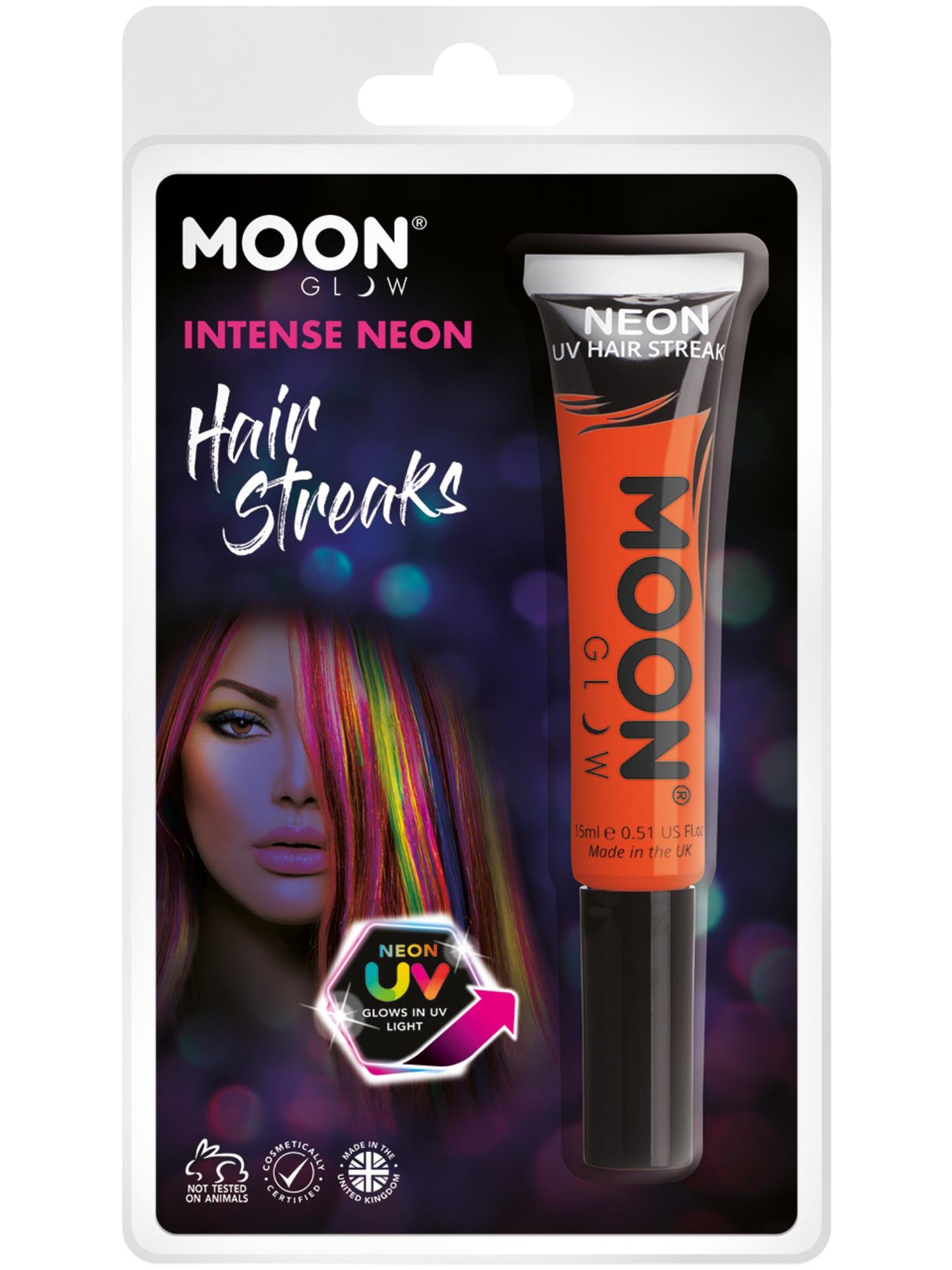 Smiffys Moon Glow Intense Neon UV Hair Streaks, Intense Or CD für Unisex