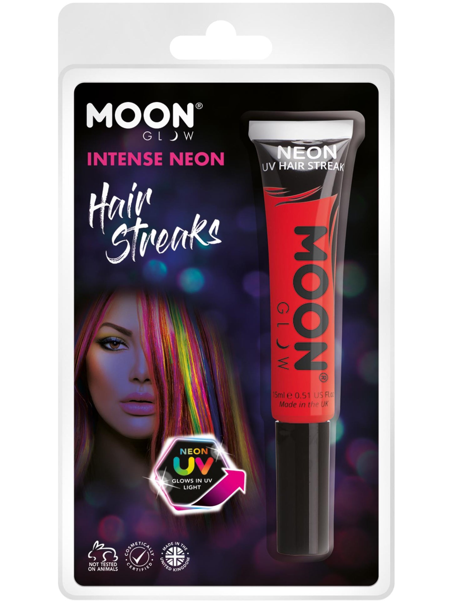 Smiffys Moon Glow Intense Neon UV Hair Streaks, Intense Re CD für Unisex