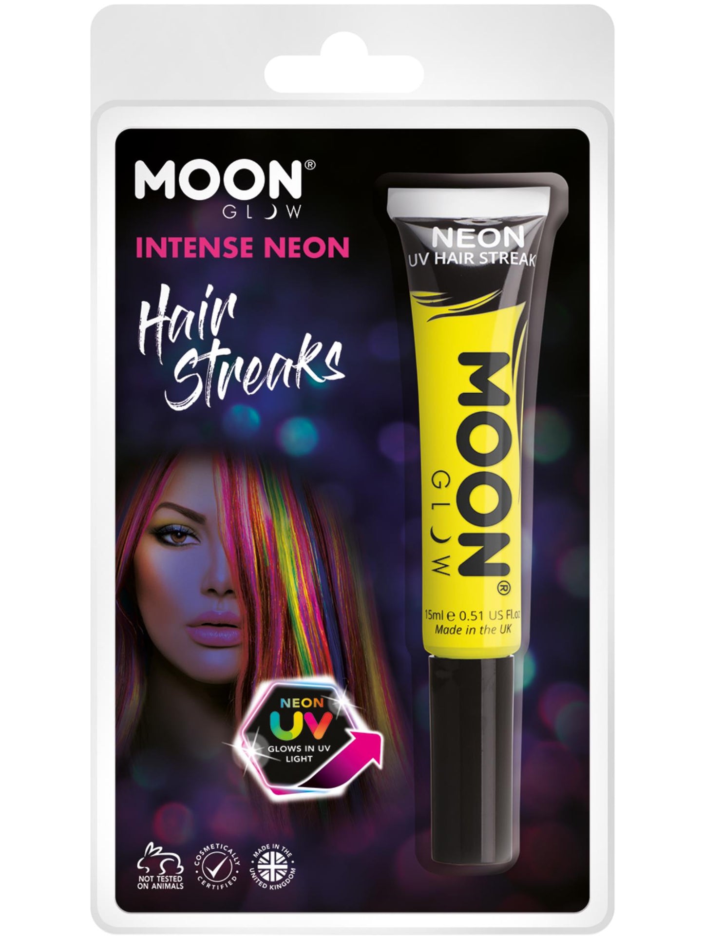 Smiffys Moon Glow Intense Neon UV Hair Streaks, Intense Ye CD für Unisex