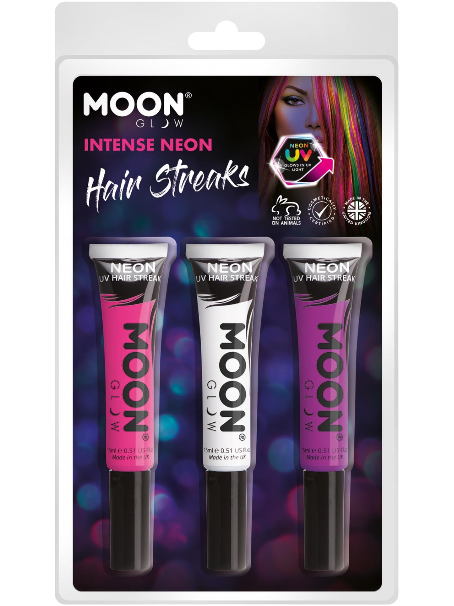 Smiffys Moon Glow Intense Neon UV Hair Streaks, CD für Unisex