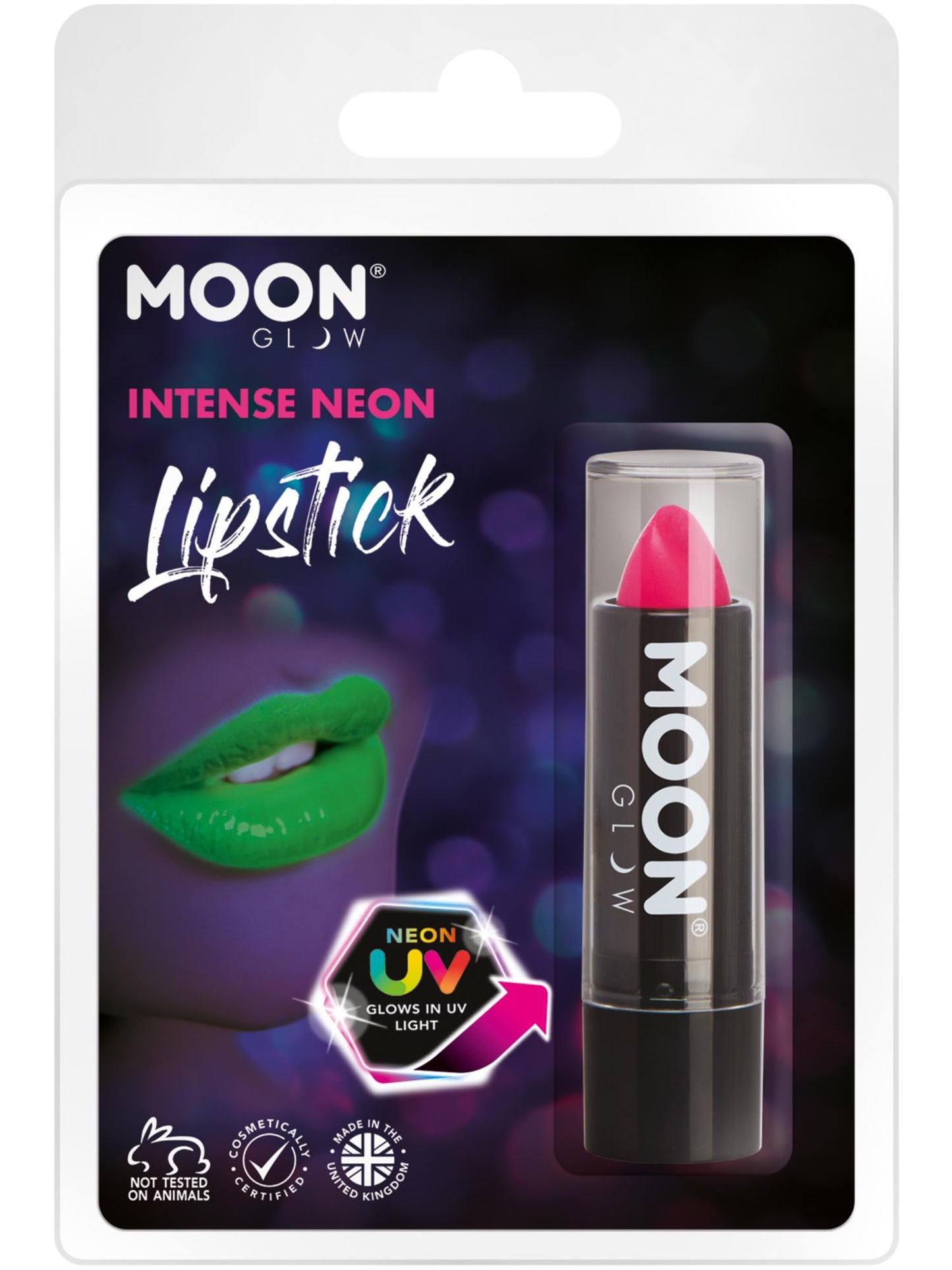 Smiffys Moon Glow Intense Neon UV Lipstick, Intense Pink CD für Unisex