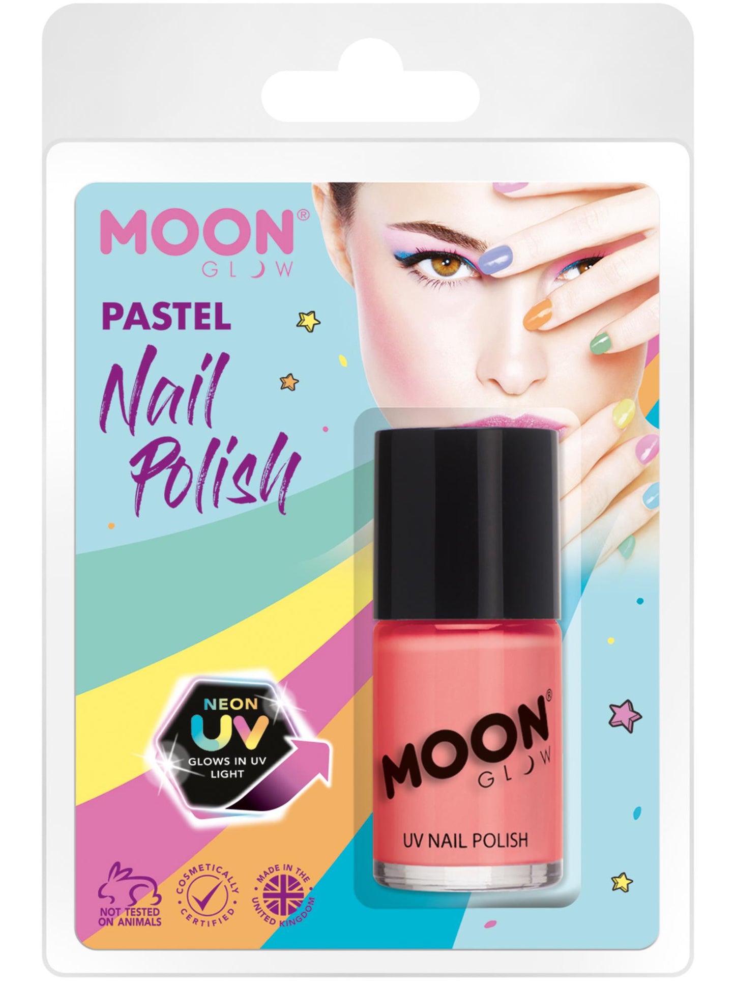 Smiffys Moon Glow Pastel Neon UV Nail Polish, Pastel Coral CD für Unisex