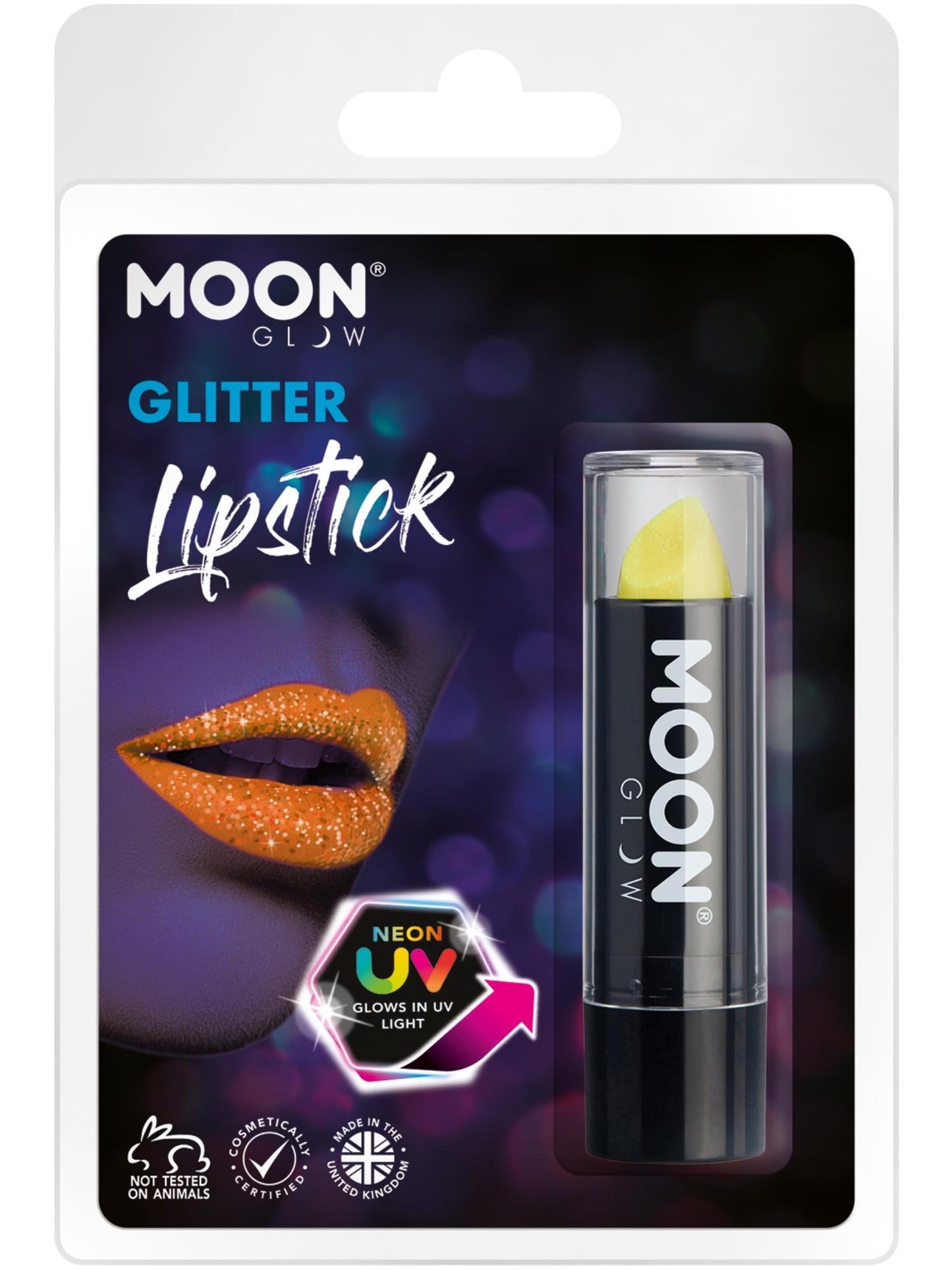 Smiffys Moon Glow - Neon UV Glitter Lipstick, Yellow CD für Unisex