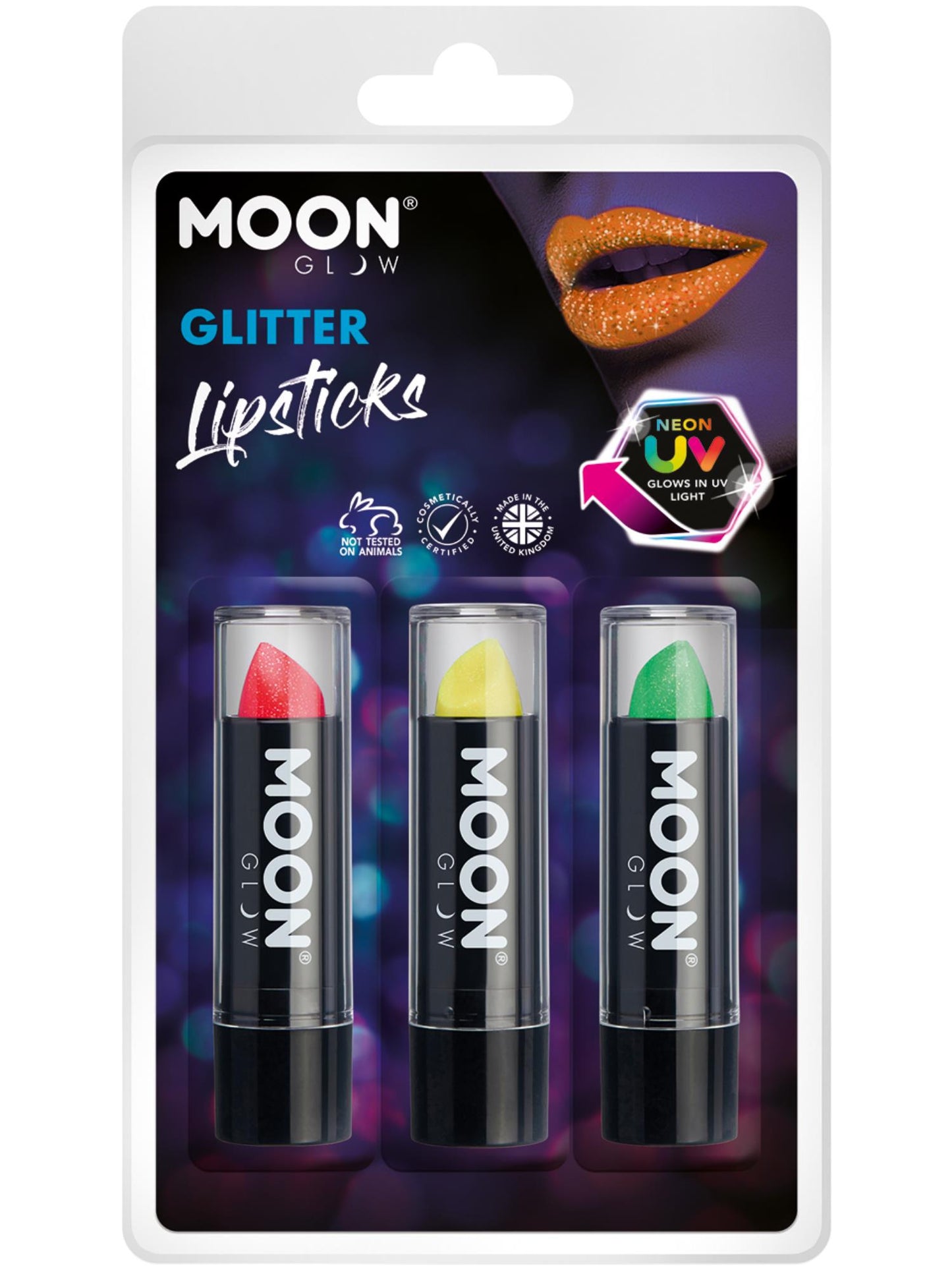 Smiffys Moon Glow - Neon UV Glitter Lipstick, CD für Unisex