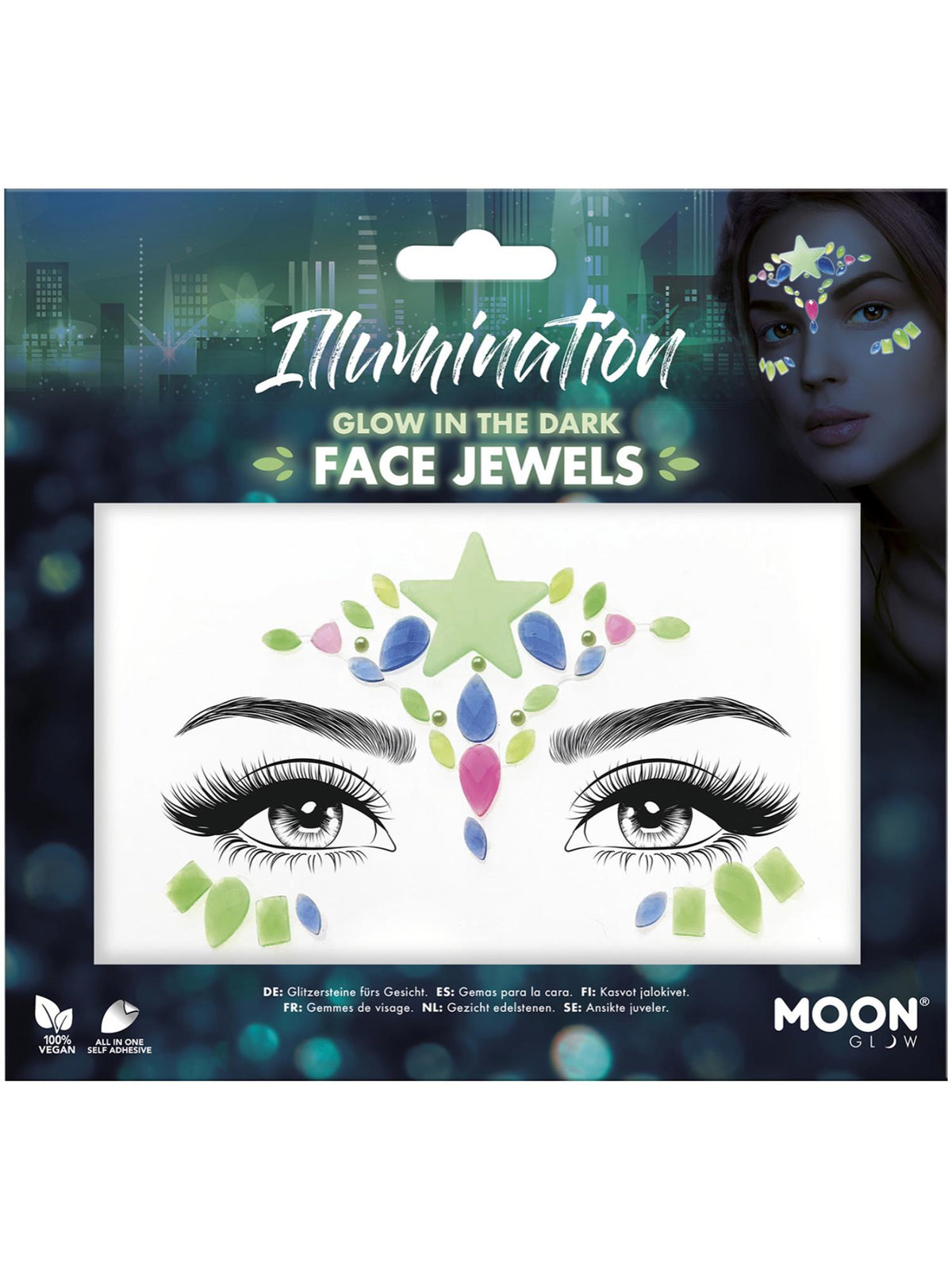Smiffys Moon Glow Face Jewels, Illumination CD für Unisex