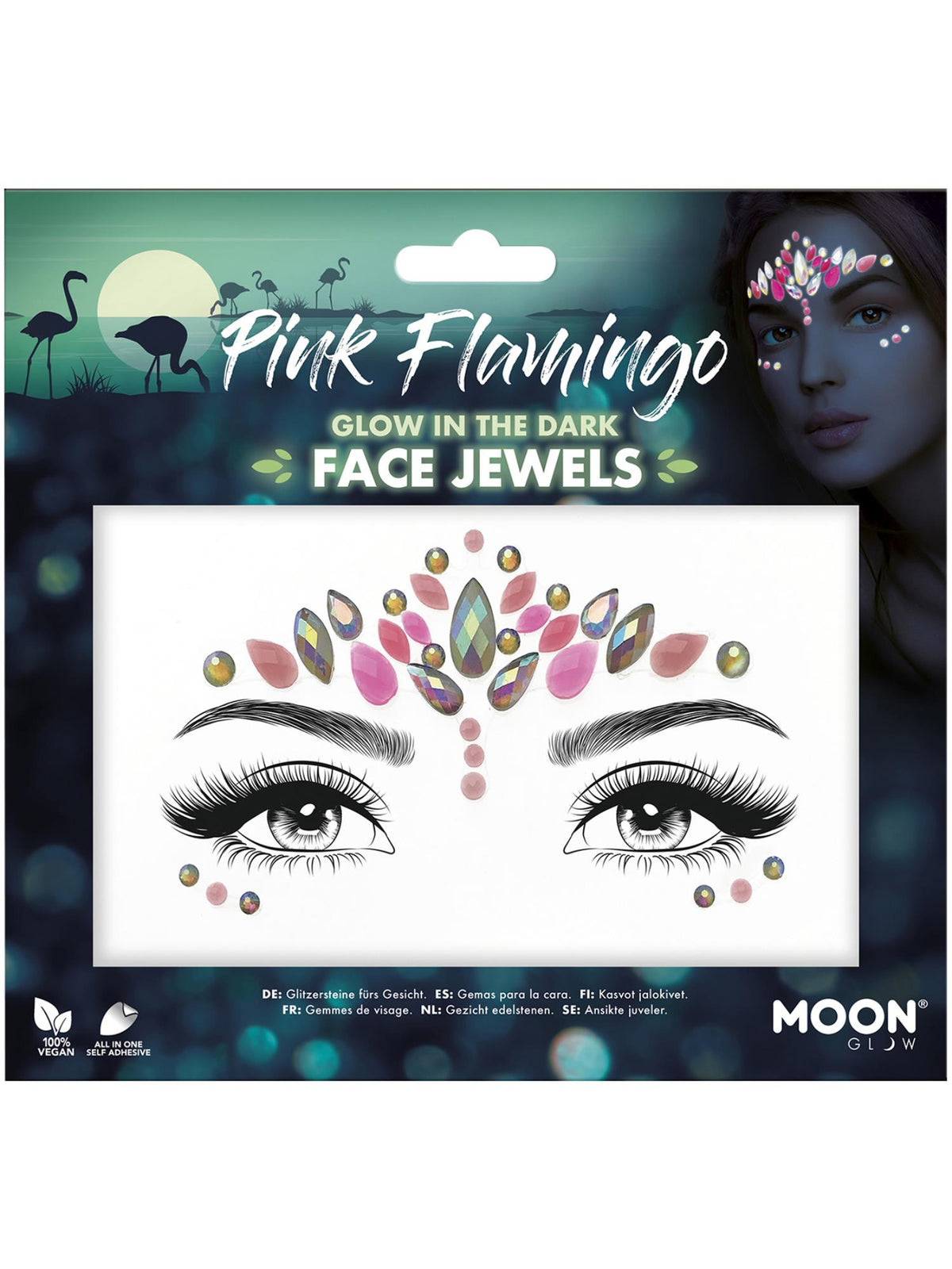 Smiffys Moon Glow Face Jewels, Pink Flamingo CD für Unisex