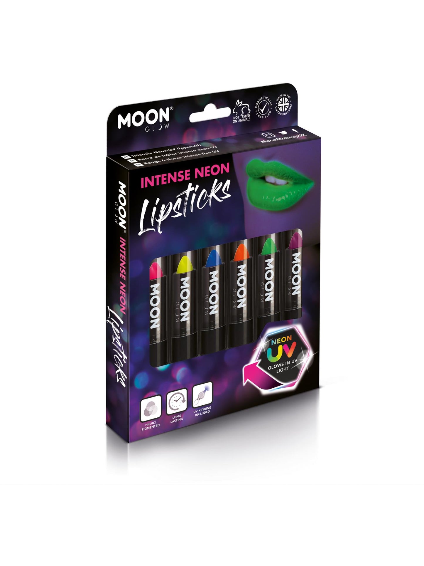 Smiffys Moon Glow Intense Neon UV Lipstick, Assorted CD für Unisex
