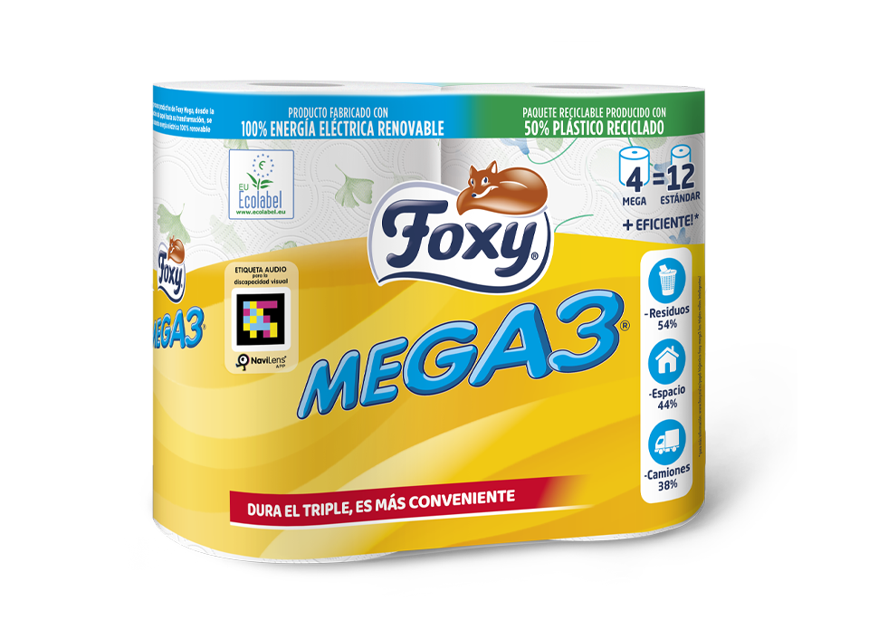 FOXY FOXY Mega3 Toilettenpapier Triple Duración 4 Rollen Kosmetik