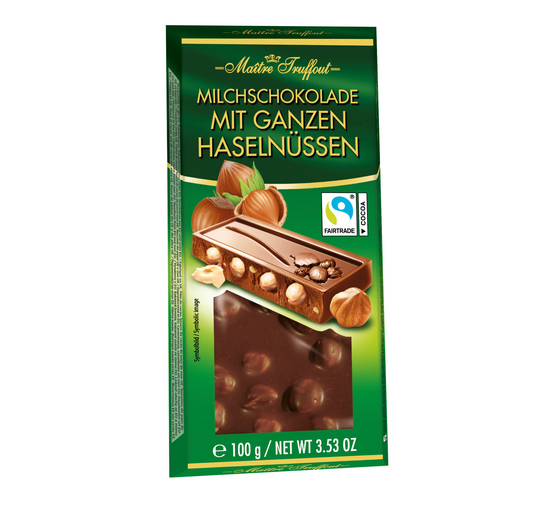 Milchschokolade mit ganzen Haselnüssen 100g von Maitre Truffout mit ganzen Haselnüssen