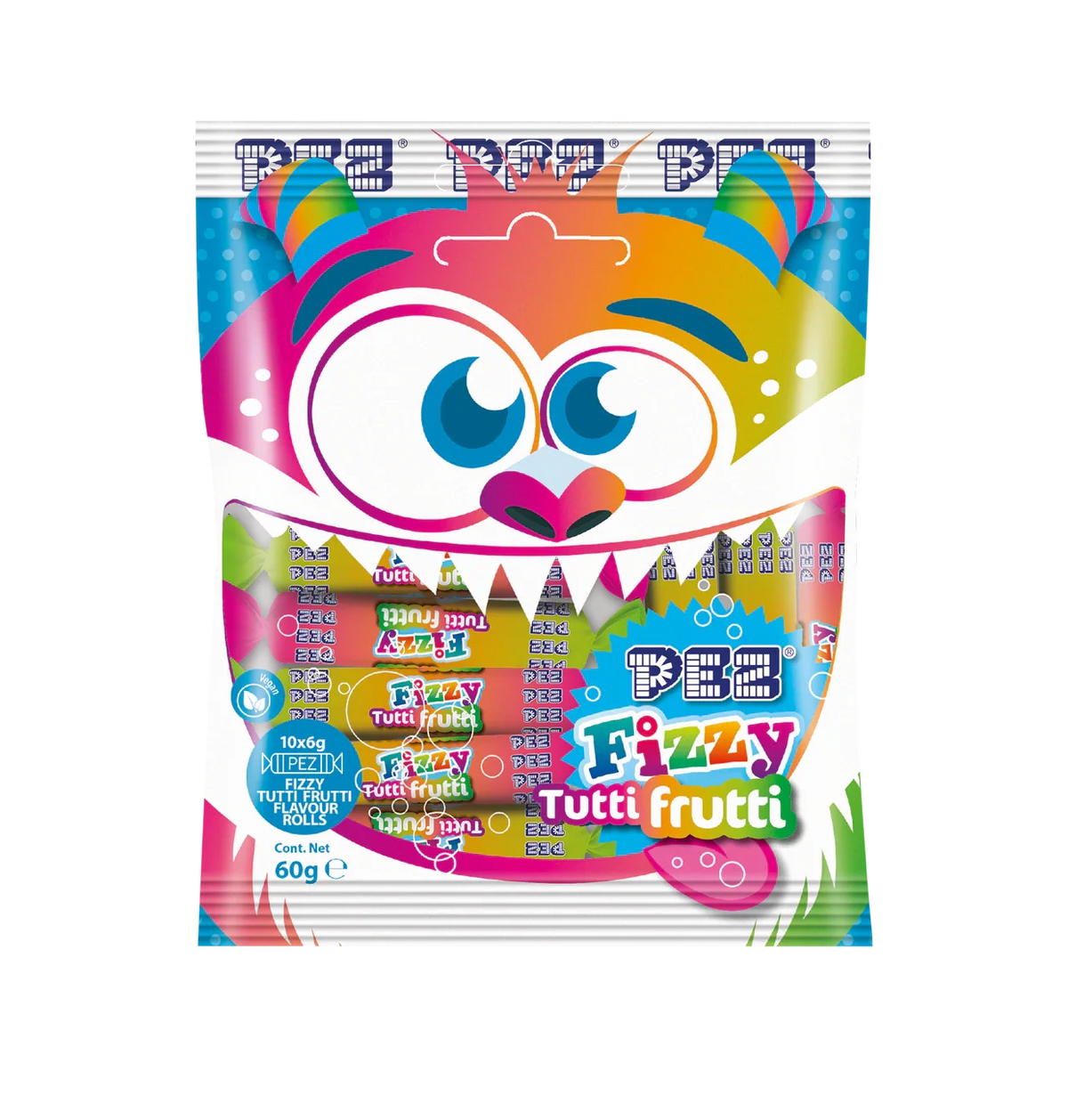 PEZ Monster Fizzy Tutti Frutti Brausebonbon 10 Rollen à 6 g