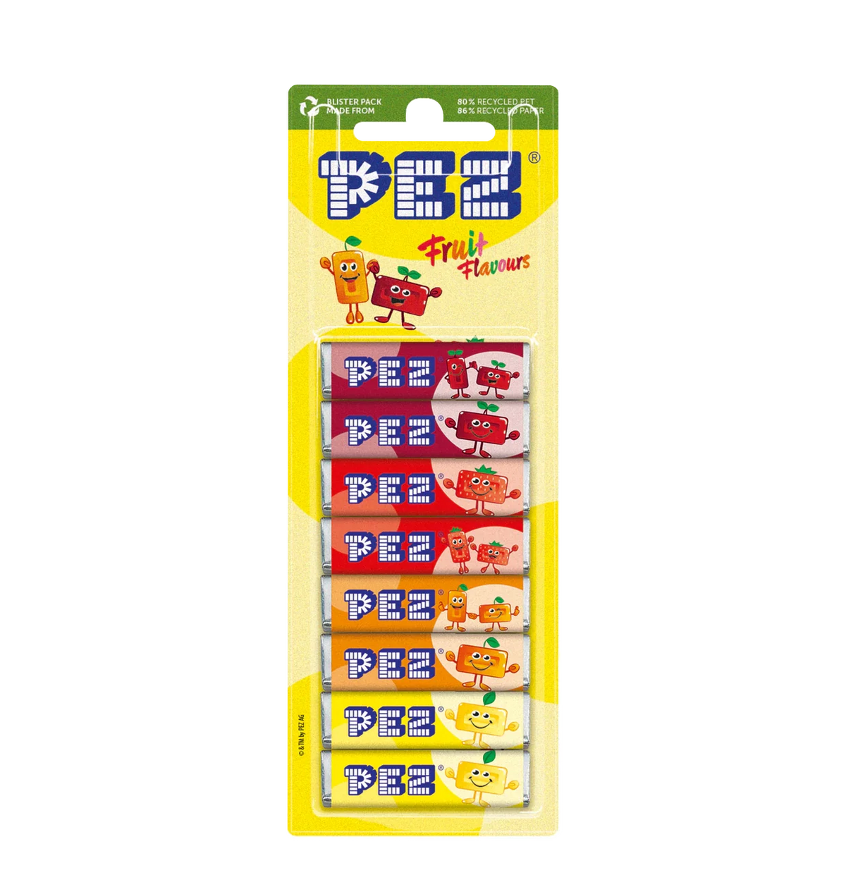 PEZ Spender Nachfüllungen 8er 68 g – Fruchtmix Kirsche Erdbeere Orange Zitrone
