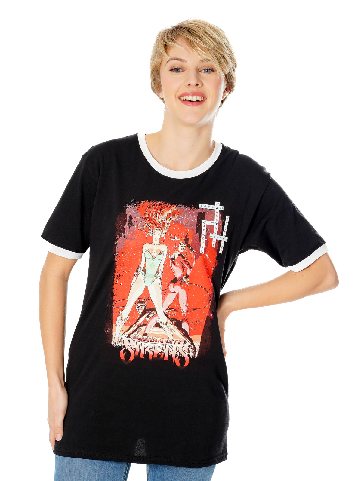 Rubies DC Comics Sirens Crossword Black Ringer T-Shirt T-Shirts für Unisex