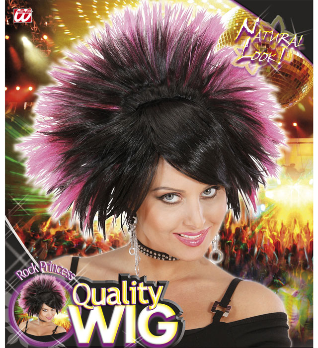 Schwarze-rosa Perücke Rock Prinzessin für Fasnacht und Karneval