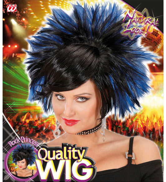 Rock Prinzessin Perücke schwarz-blau in Box – Fasnacht Kostümzubehör