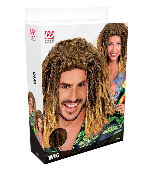 Blonde Rasta-Perücke mit langen Dreadlocks in Box für Fasnacht und Karneval