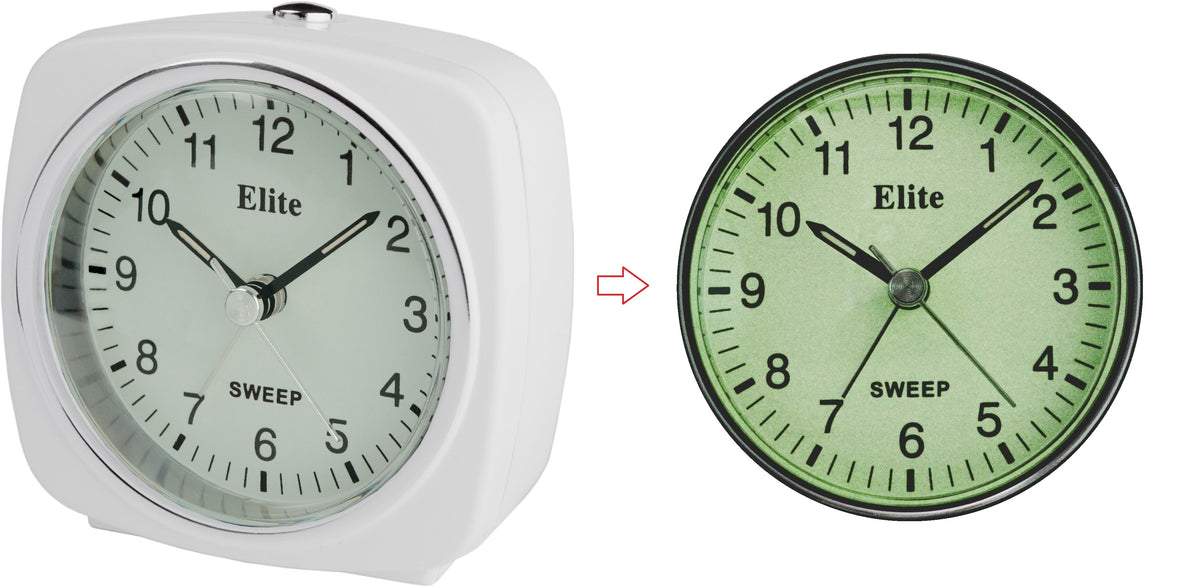 ELITE Silent-Wecker mit Licht und Schlummerfunktion, weiss – Seitenansicht